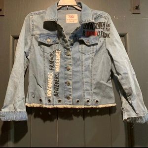 Justice Girls Painted Distressed Light Denim Jacket with Grommets